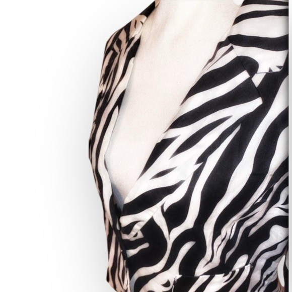 Vintage Voice Zebra Print Blazer Jacket in Black Cream Size Large - Picture 3 of 6
